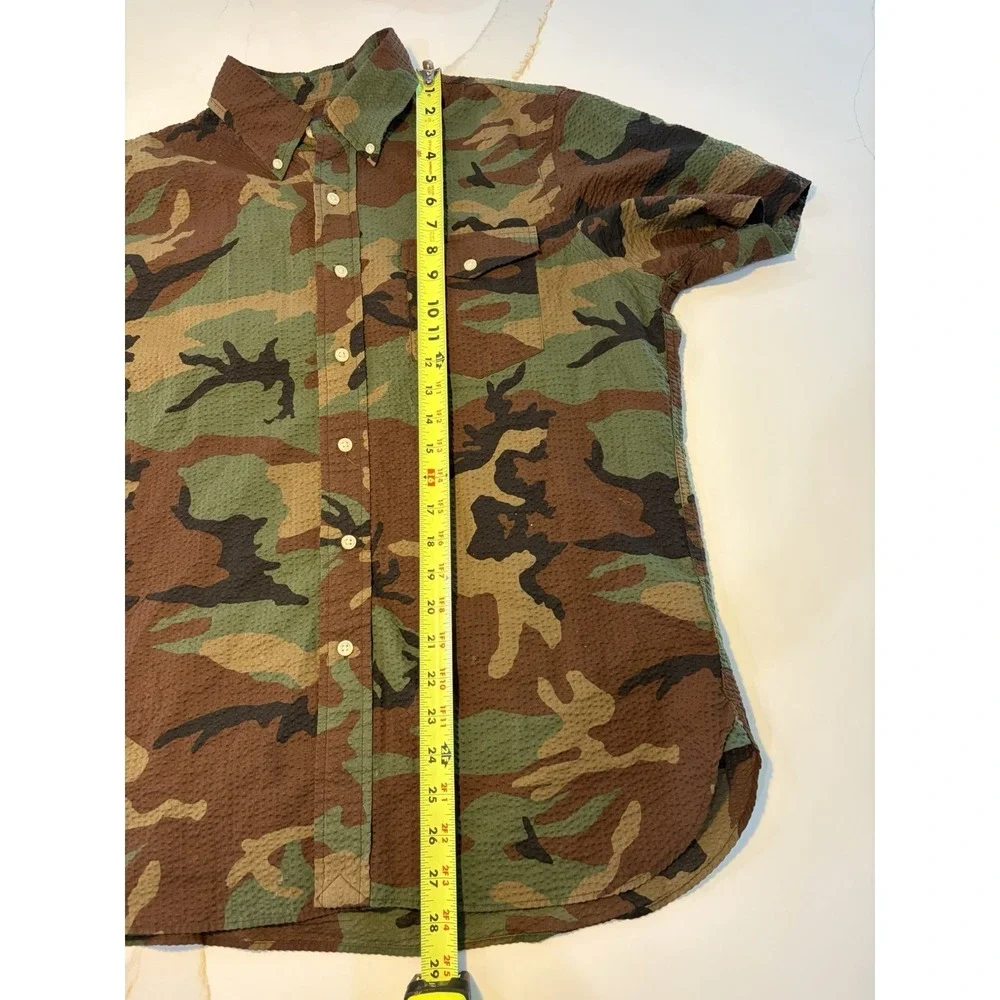 Ralph Lauren Polo Seersucker Camo Shirt Button Down Men Sz M Slim Fit Military